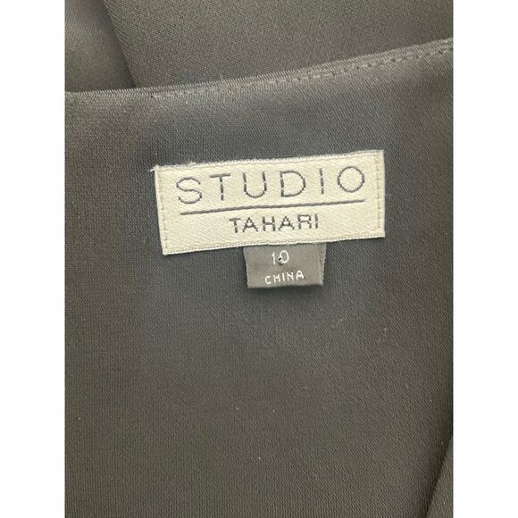 Studio Tahari Short Sleeve Black Belted Pleated Hem Sheath Dress Size 10 - Picture 7 of 8